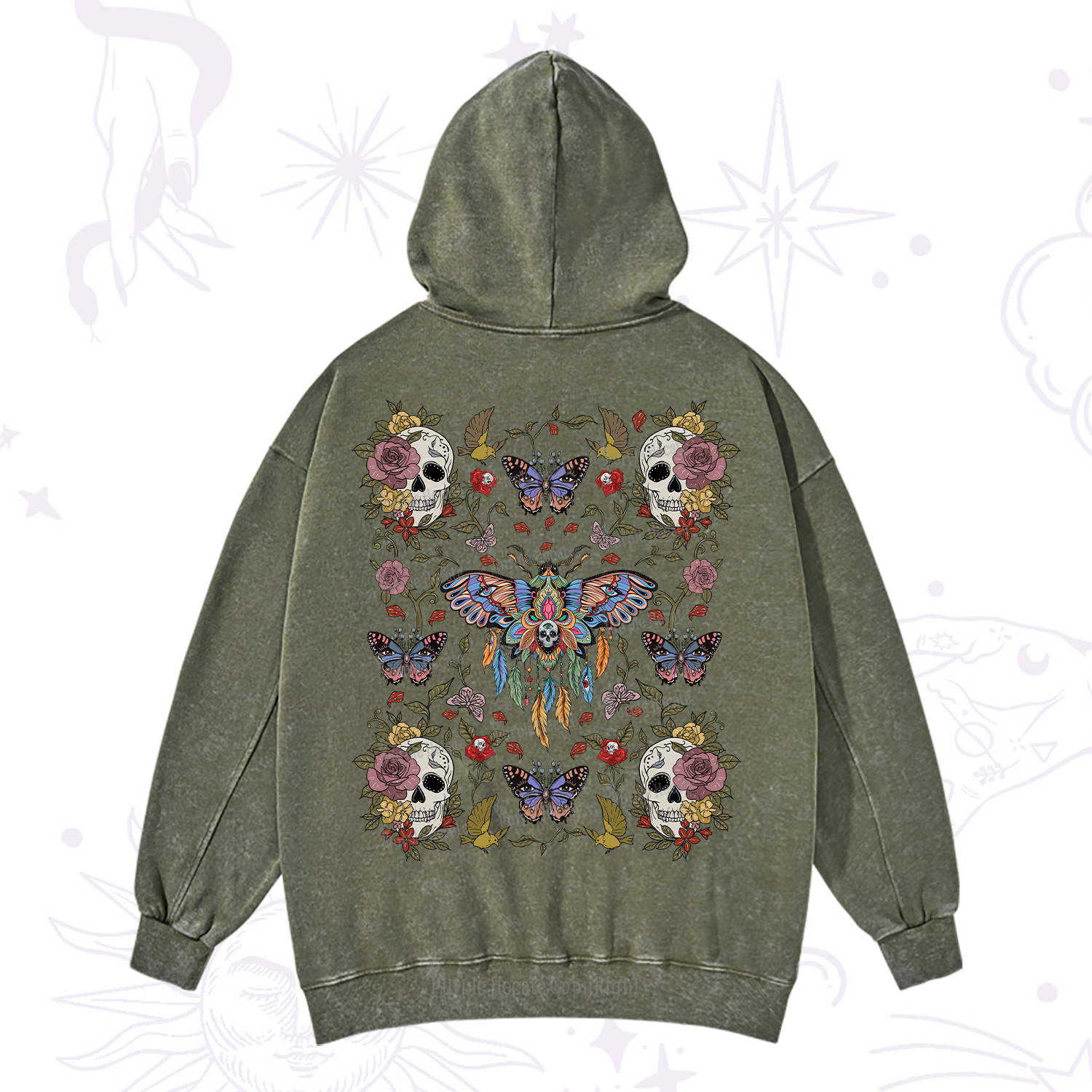 Purplehecate Moths Dancing Washed Hoodie
