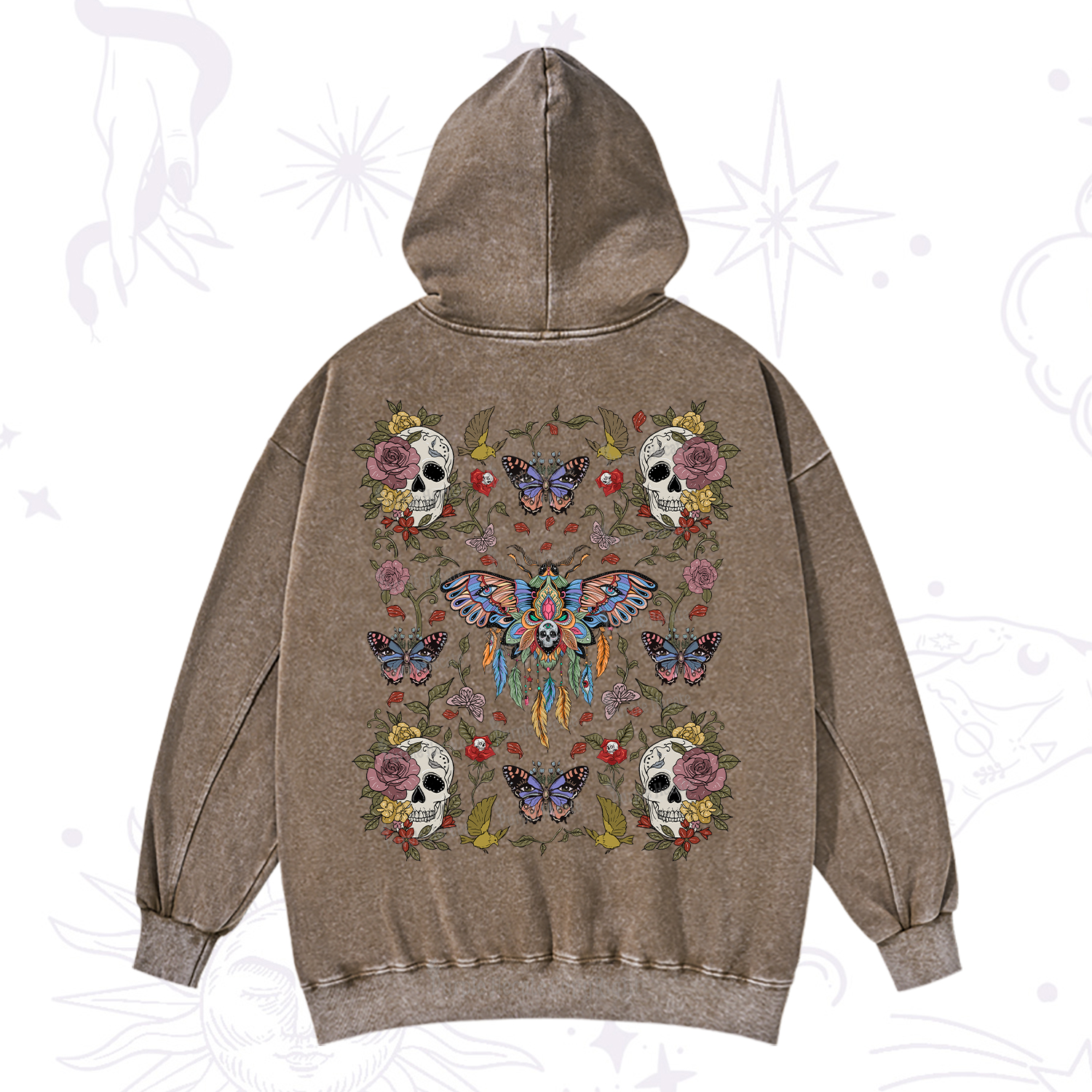 Purplehecate Moths Dancing Washed Hoodie
