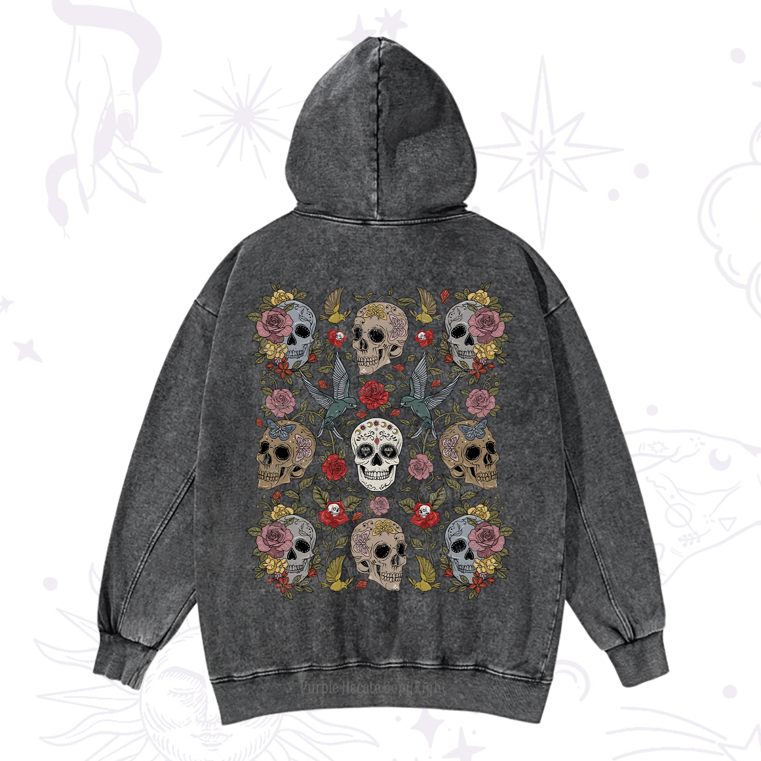 Purplehecate Skull Garden Washed Hoodie