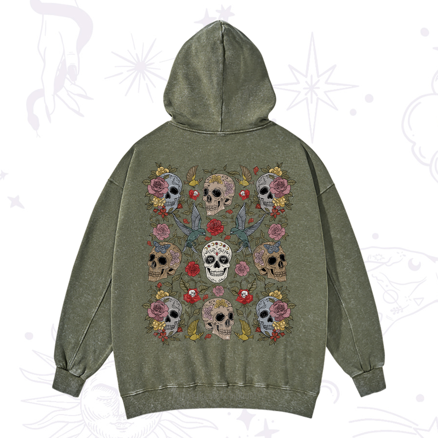 Purplehecate Skull Garden Washed Hoodie