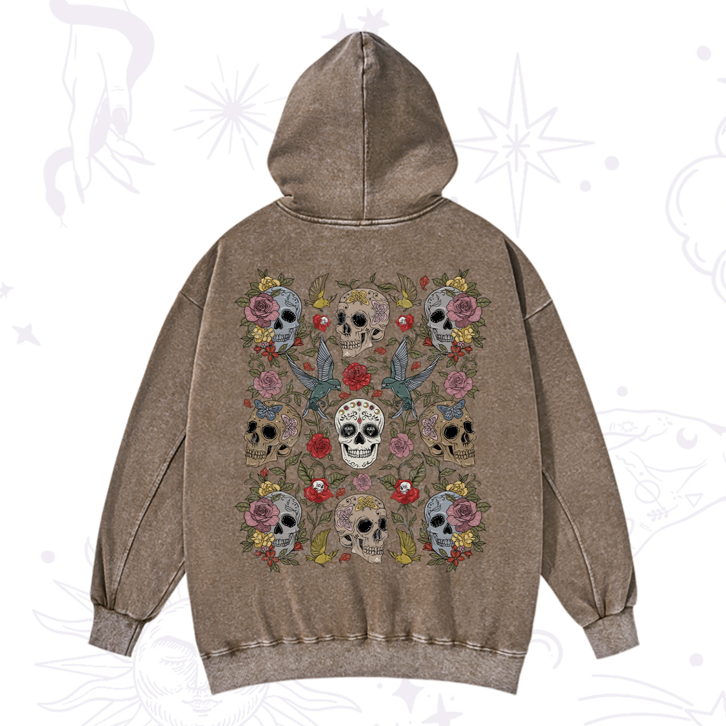 Purplehecate Skull Garden Washed Hoodie
