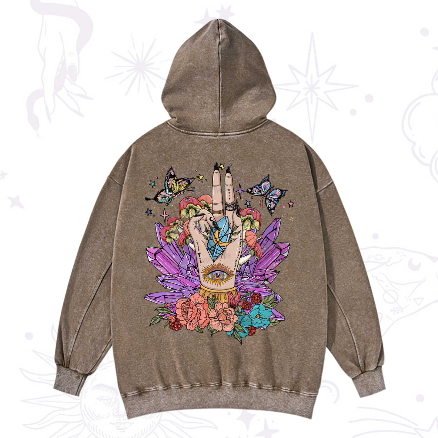 Purplehecate Mystic Crystal Divination Washed Hoodie