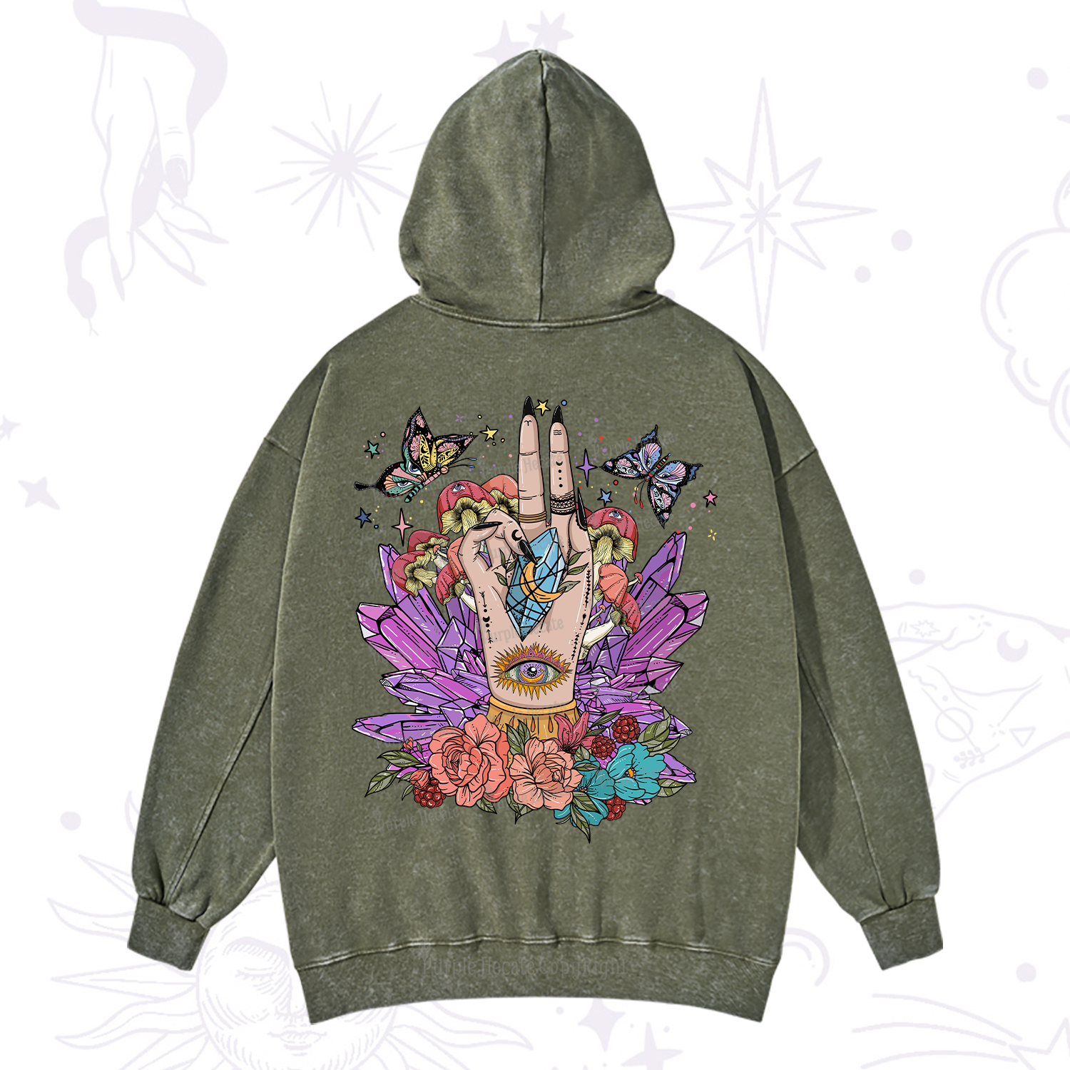 Purplehecate Mystic Crystal Divination Washed Hoodie