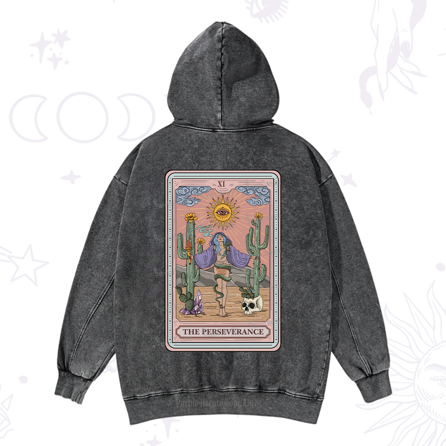 Purplehecate The Perseverance Tarot Card Washed Hoodie