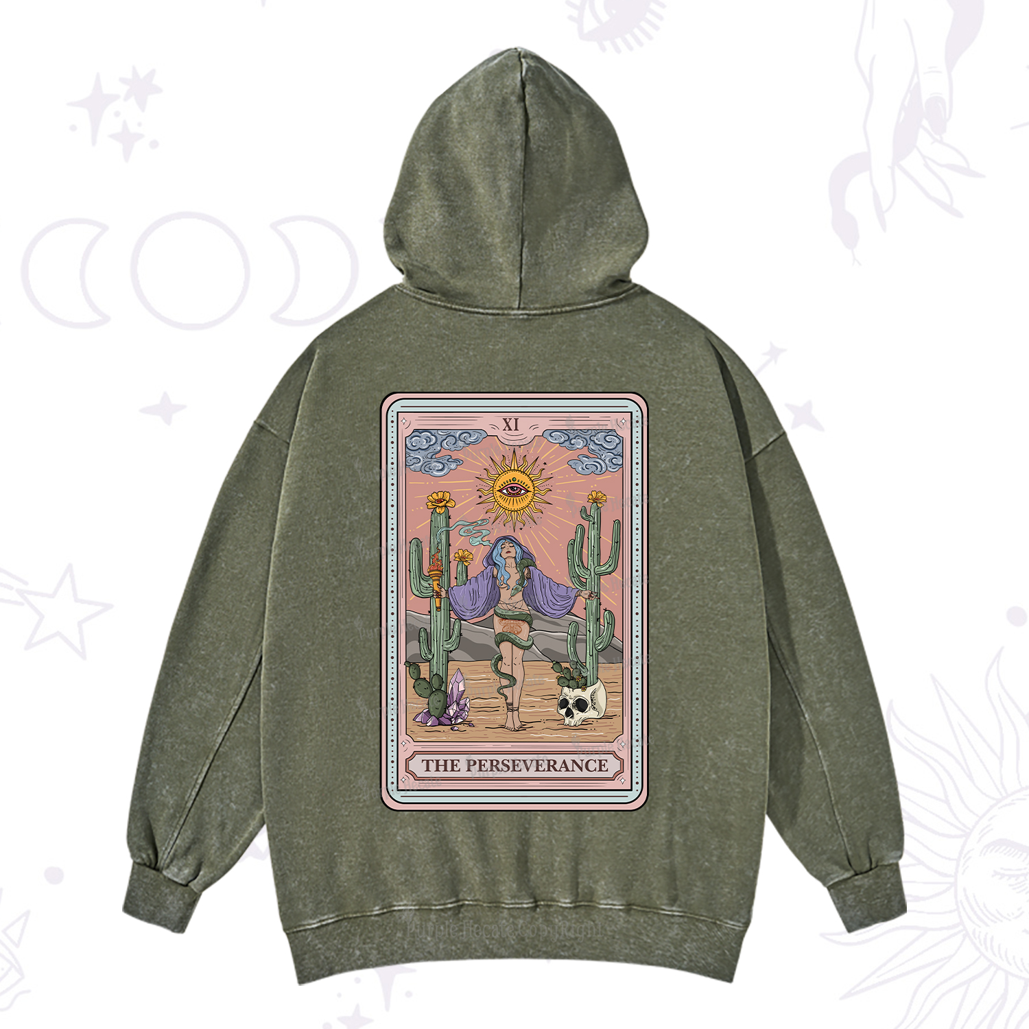 Purplehecate The Perseverance Tarot Card Washed Hoodie
