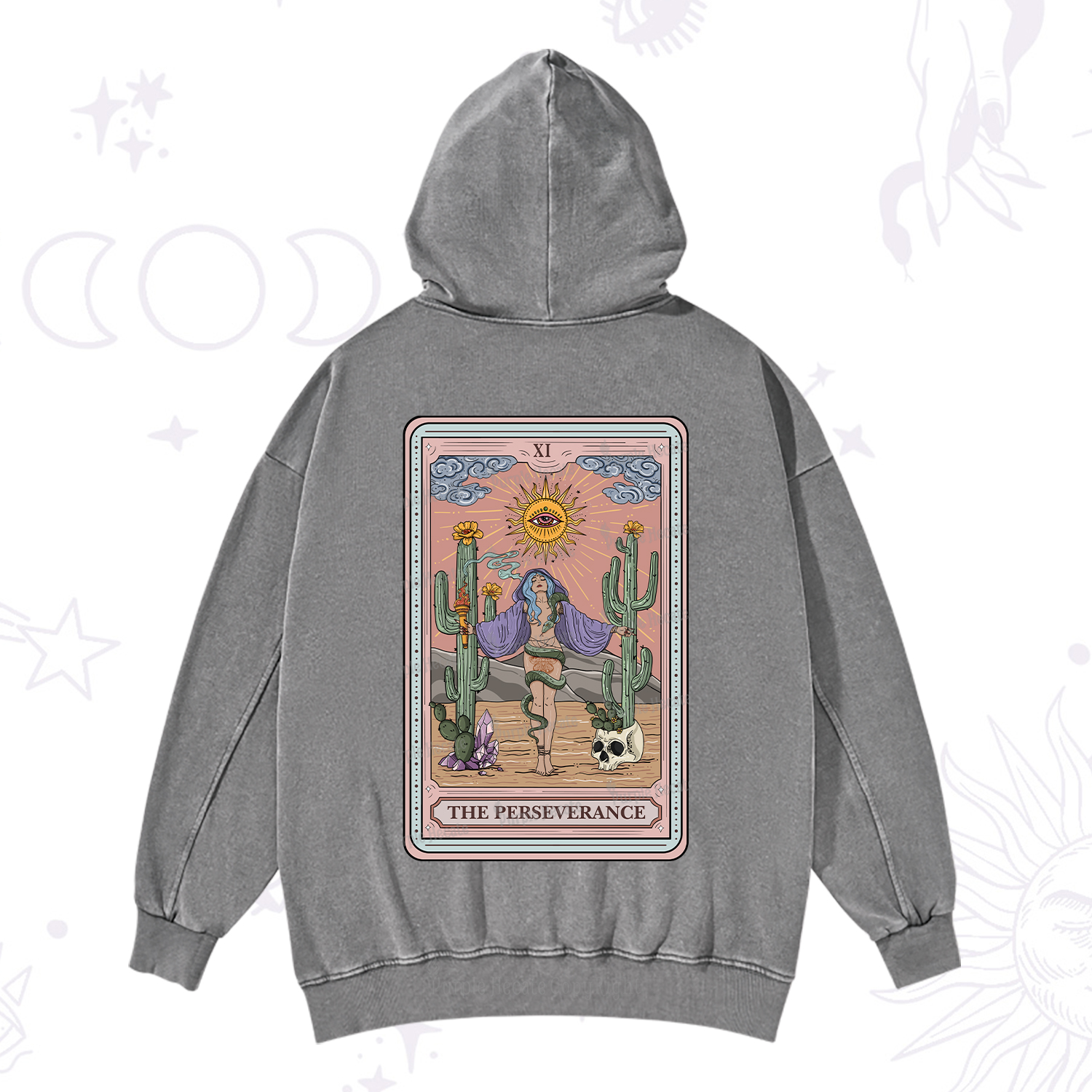 Purplehecate The Perseverance Tarot Card Washed Hoodie