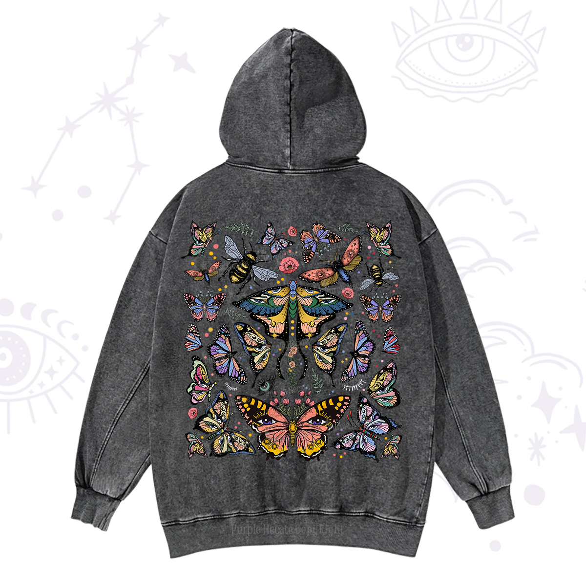 Purplehecate Mystical Butterfly & Moth Washed Hoodie