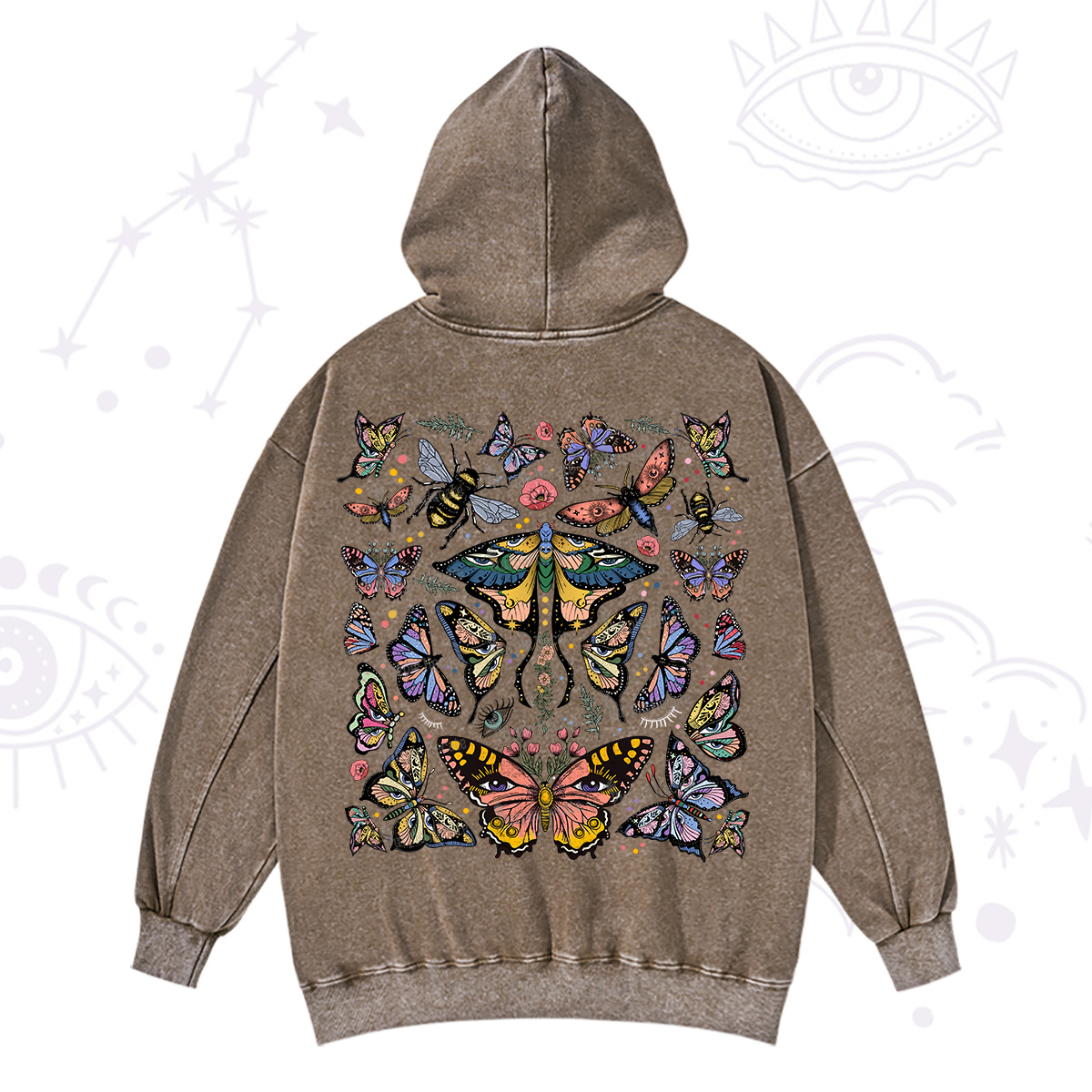 Purplehecate Mystical Butterfly & Moth Washed Hoodie