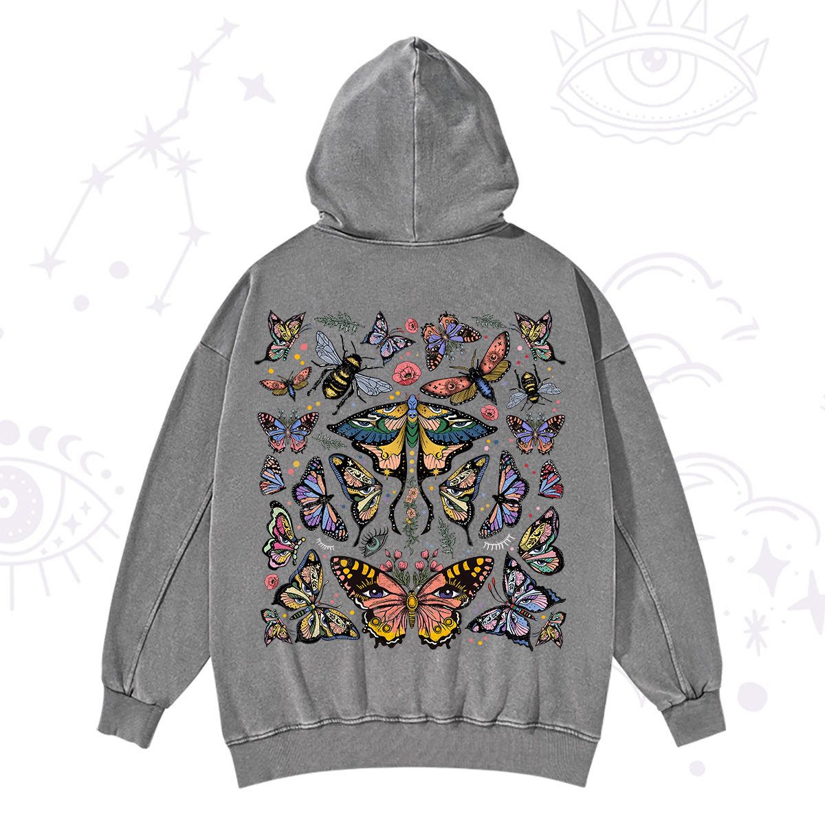 Purplehecate Mystical Butterfly & Moth Washed Hoodie
