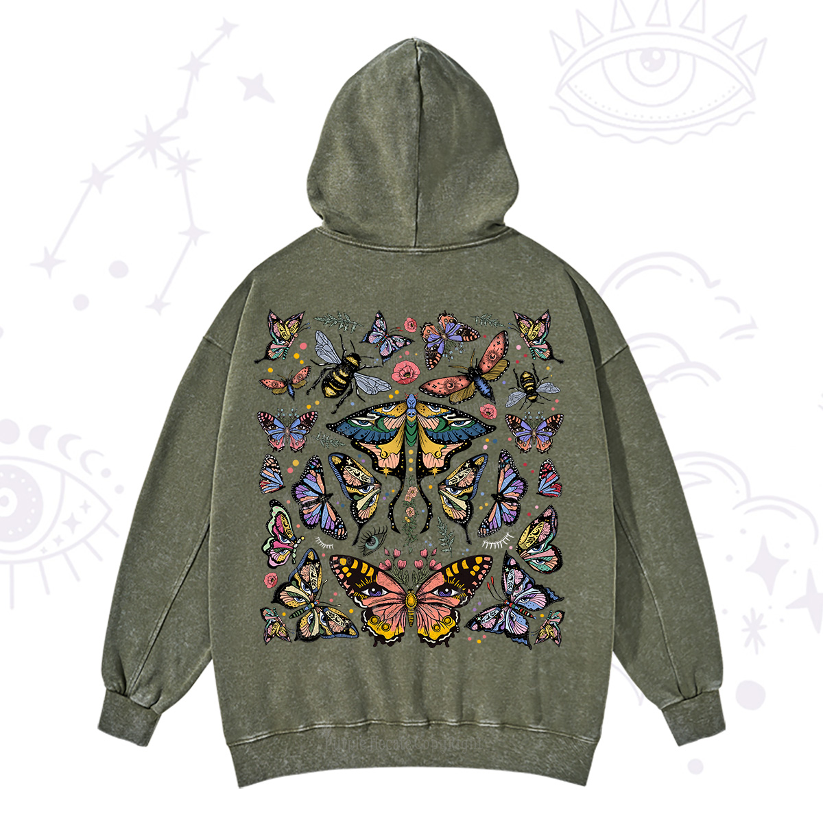 Purplehecate Mystical Butterfly & Moth Washed Hoodie