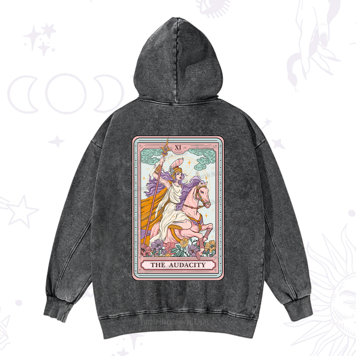 Purplehecate The Audacity Tarot Card Washed Hoodie