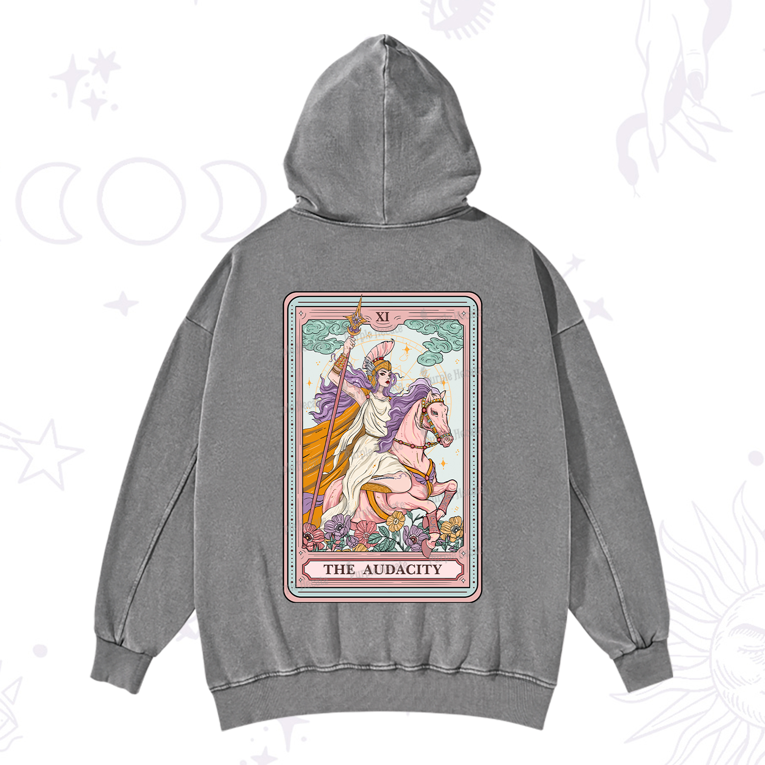 Purplehecate The Audacity Tarot Card Washed Hoodie