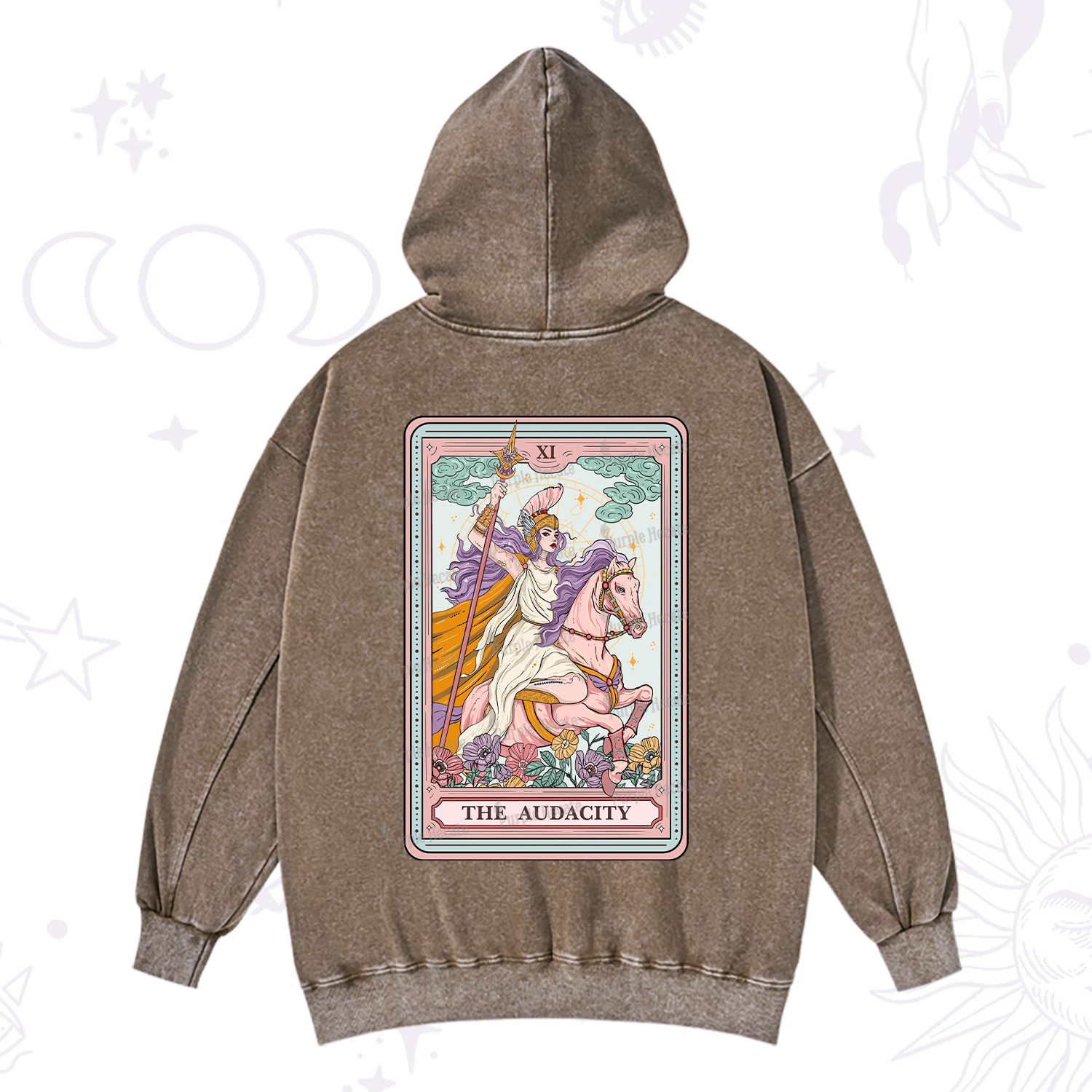 Purplehecate The Audacity Tarot Card Washed Hoodie