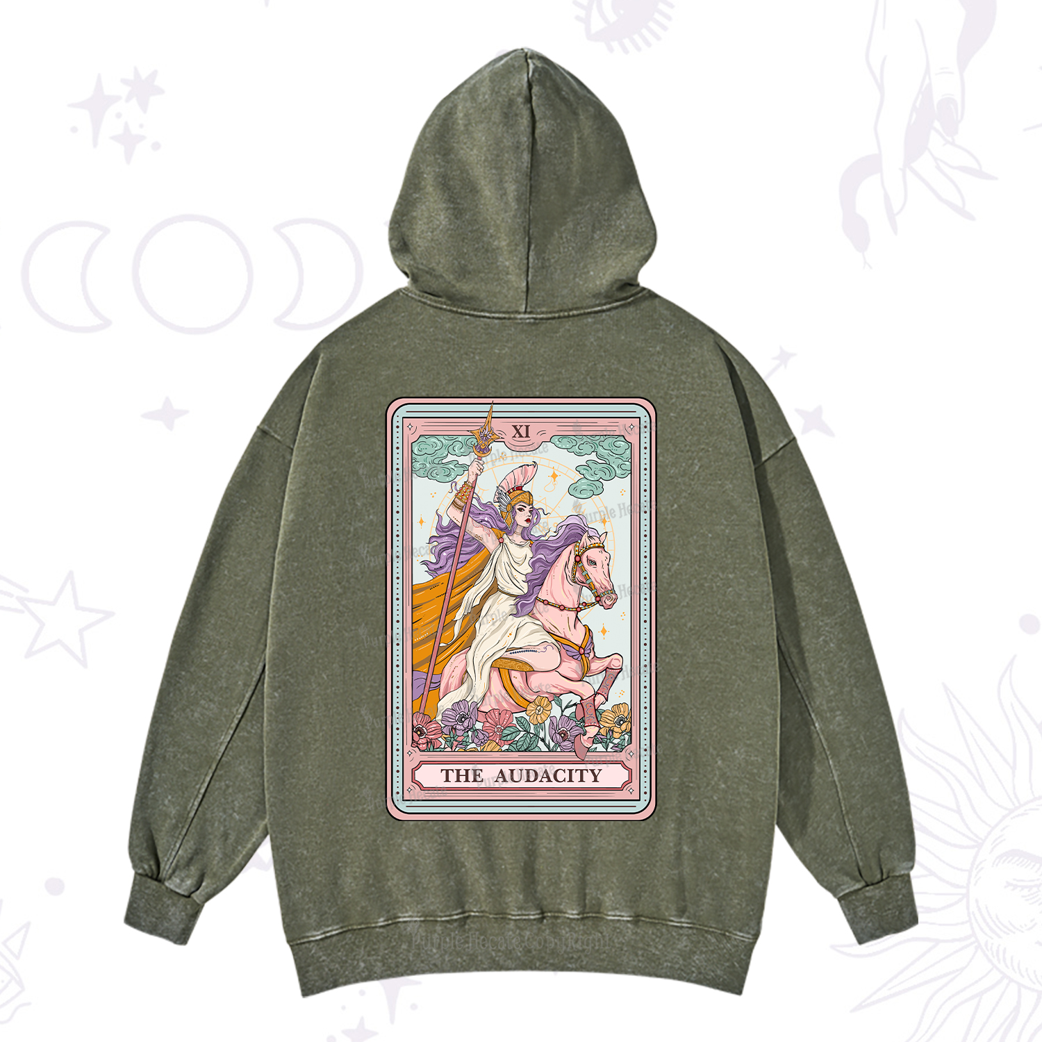 Purplehecate The Audacity Tarot Card Washed Hoodie