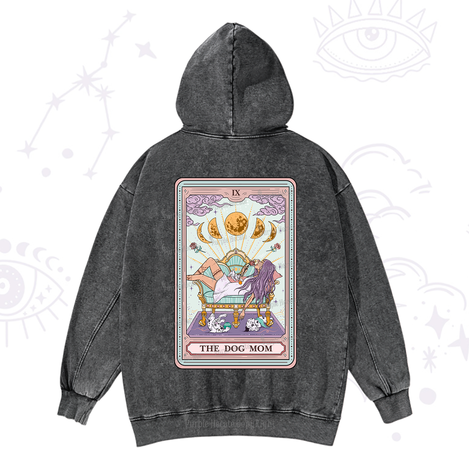 Purplehecate The Dog Mom Tarot Card Washed Hoodie