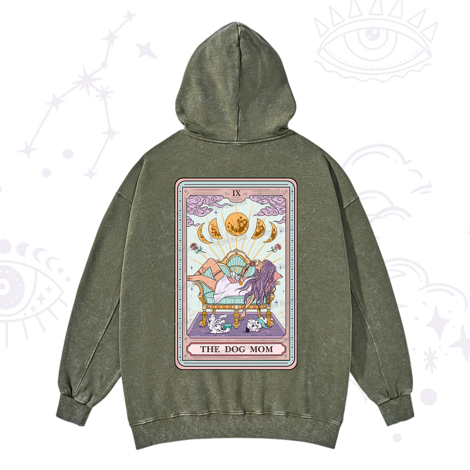 Purplehecate The Dog Mom Tarot Card Washed Hoodie
