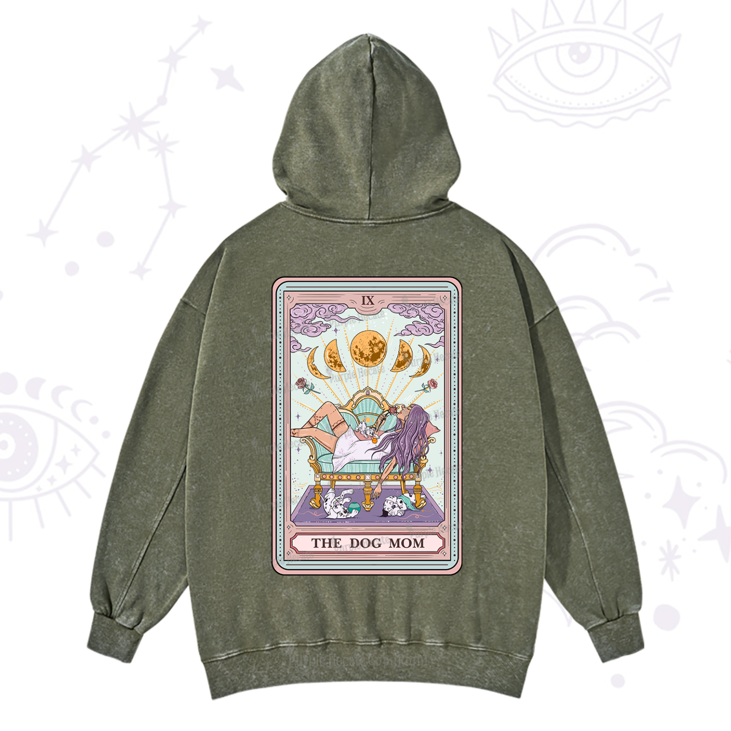 Purplehecate The Dog Mom Tarot Card Washed Hoodie