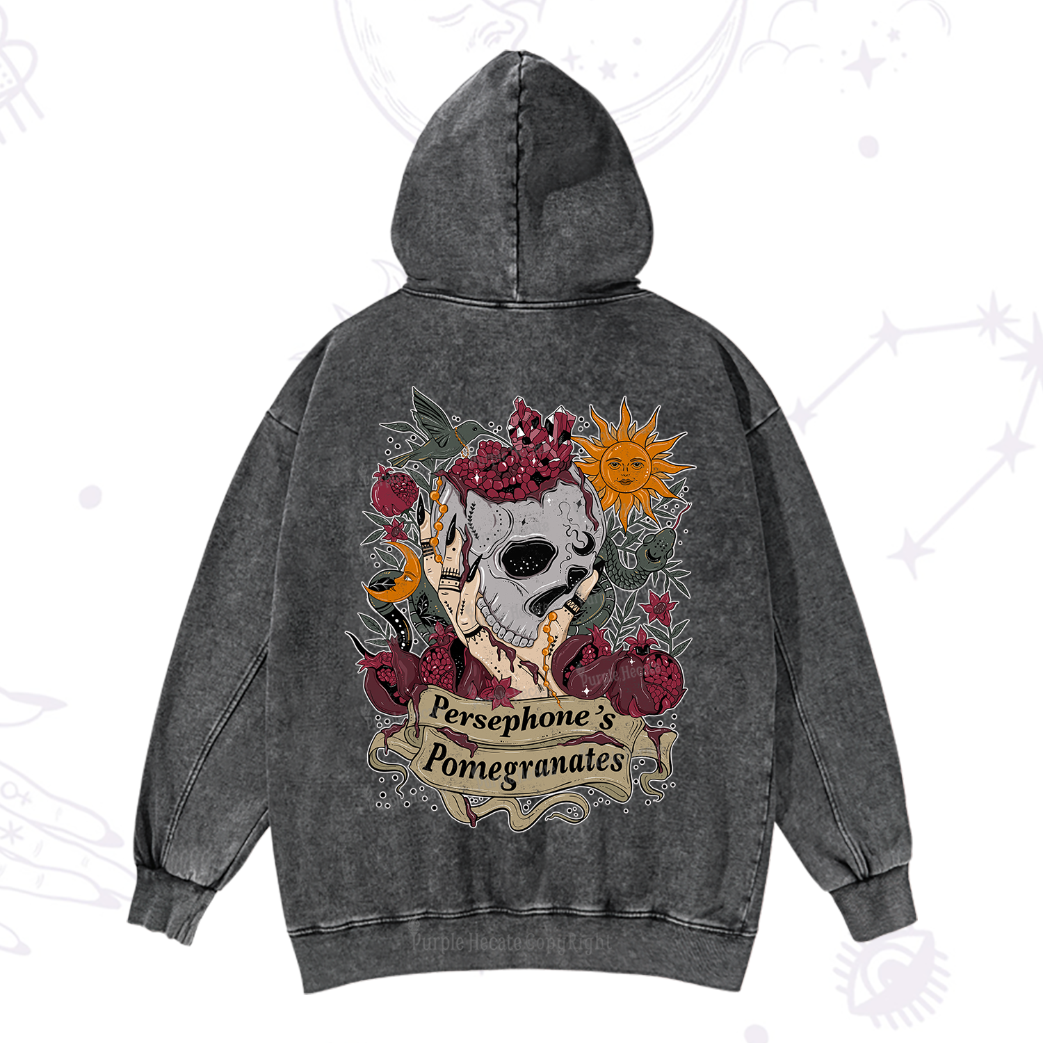 Purplehecate Persephone's Pomegranates Washed Hoodie