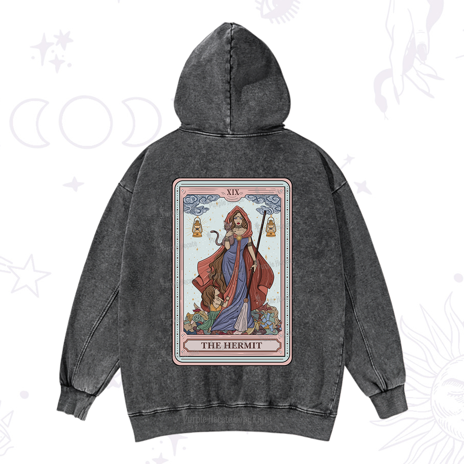 Purplehecate The Hermit Tarot Card Washed Hoodie