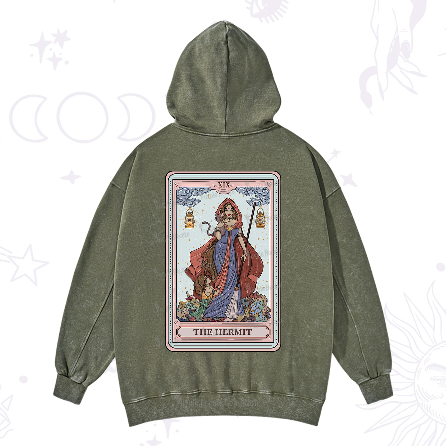 Purplehecate The Hermit Tarot Card Washed Hoodie