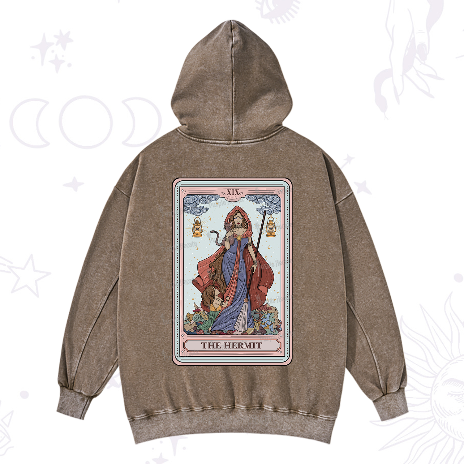 Purplehecate The Hermit Tarot Card Washed Hoodie