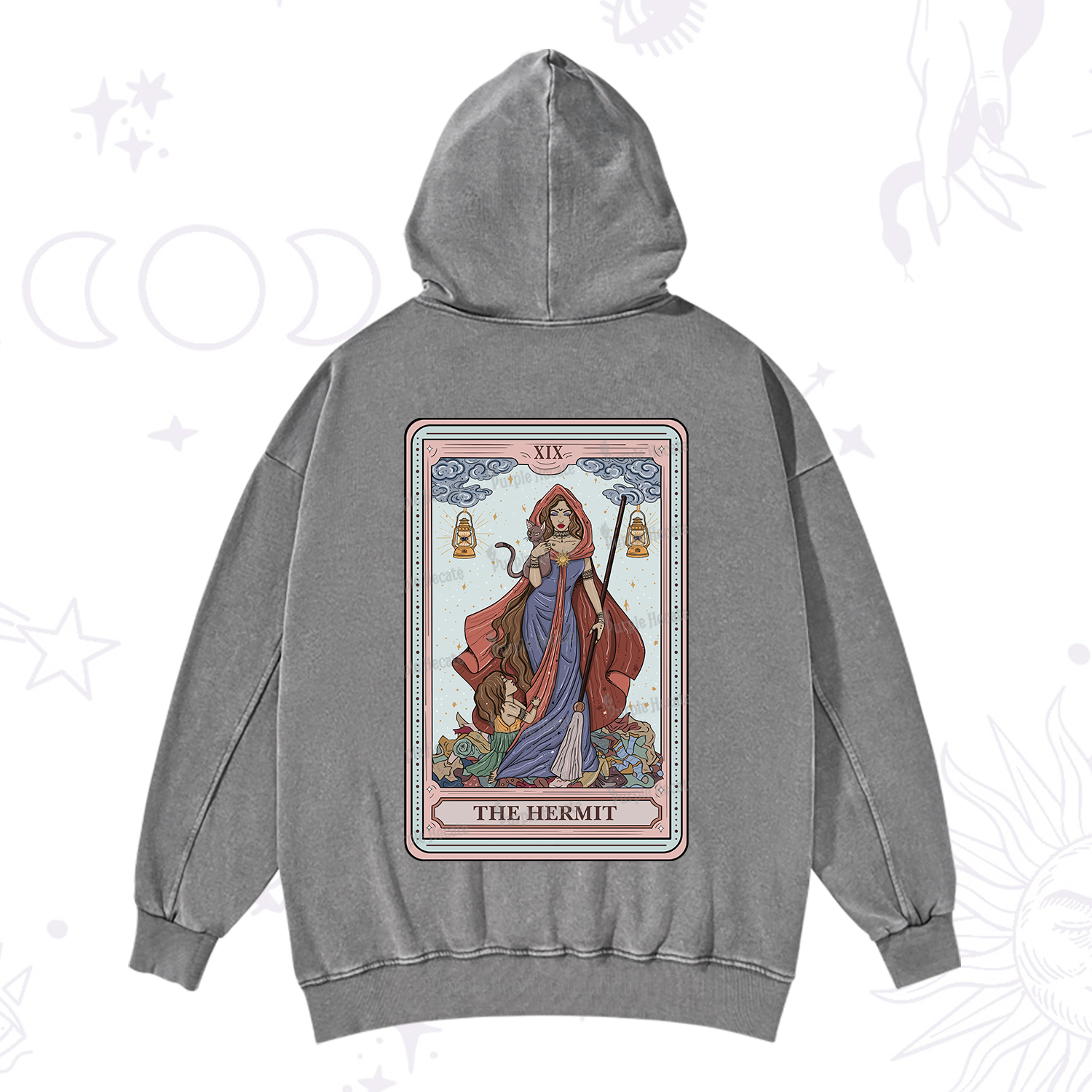 Purplehecate The Hermit Tarot Card Washed Hoodie