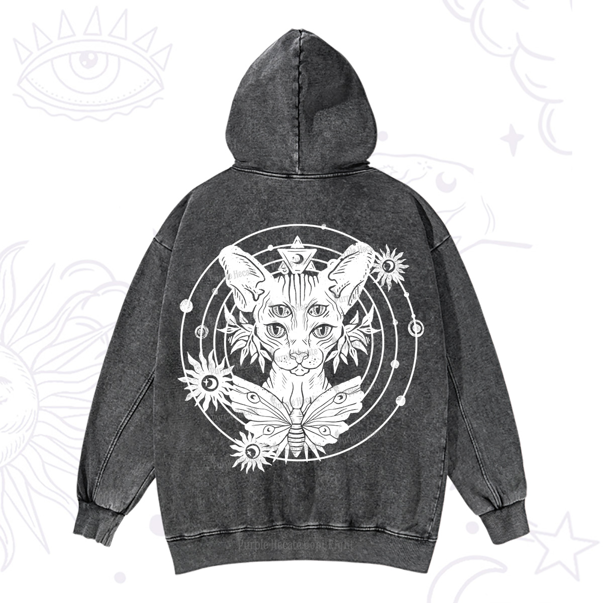Purplehecate Mystic Sphynx Cat Lover Washed Hoodie