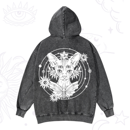 Purplehecate Mystic Sphynx Cat Lover Washed Hoodie
