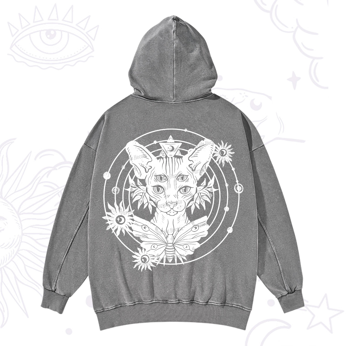 Purplehecate Mystic Sphynx Cat Lover Washed Hoodie