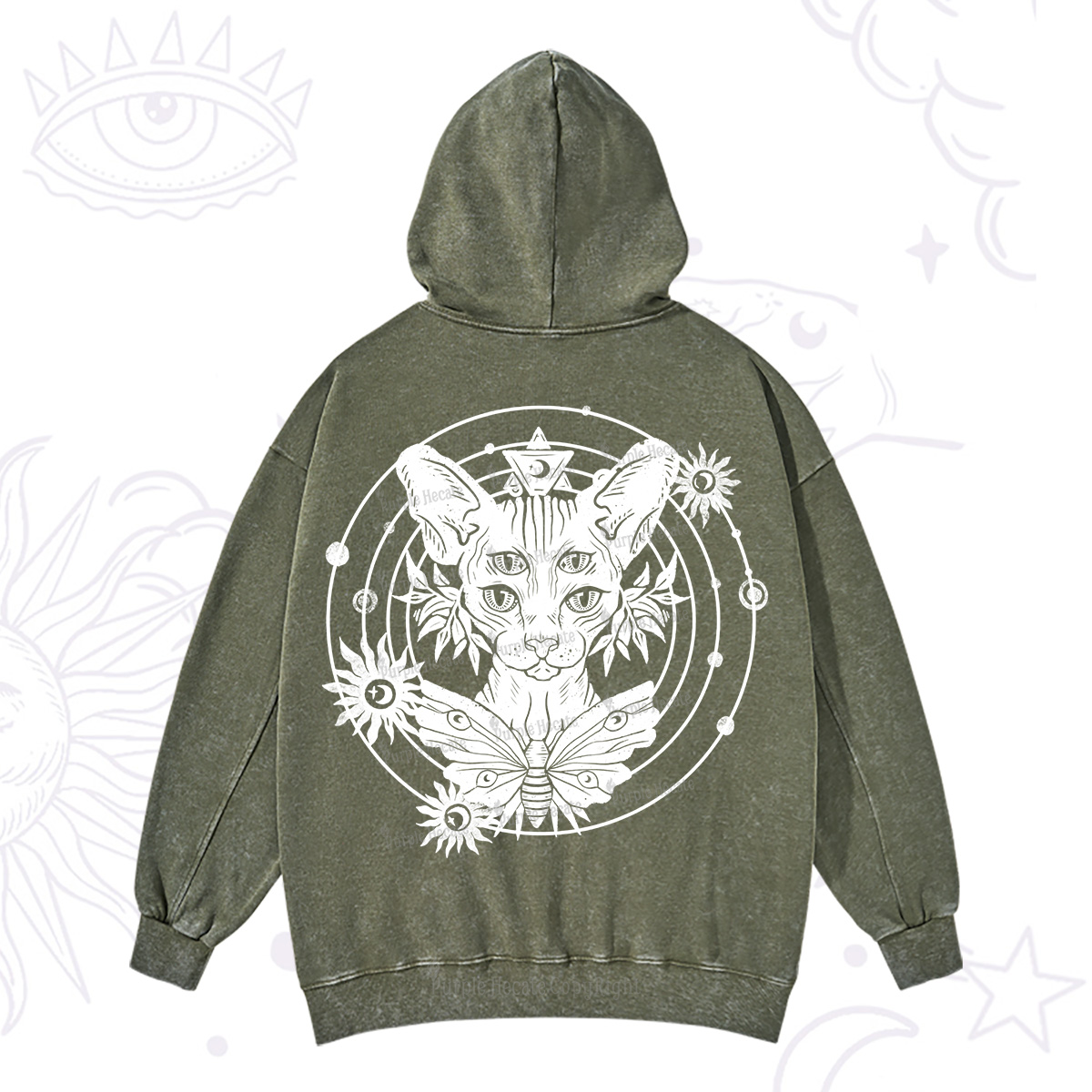 Purplehecate Mystic Sphynx Cat Lover Washed Hoodie