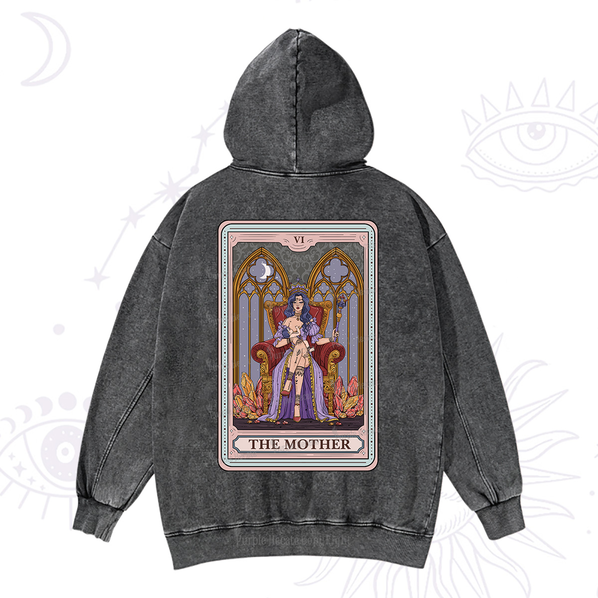 Purplehecate The Mother Tarot Card Washed Hoodie