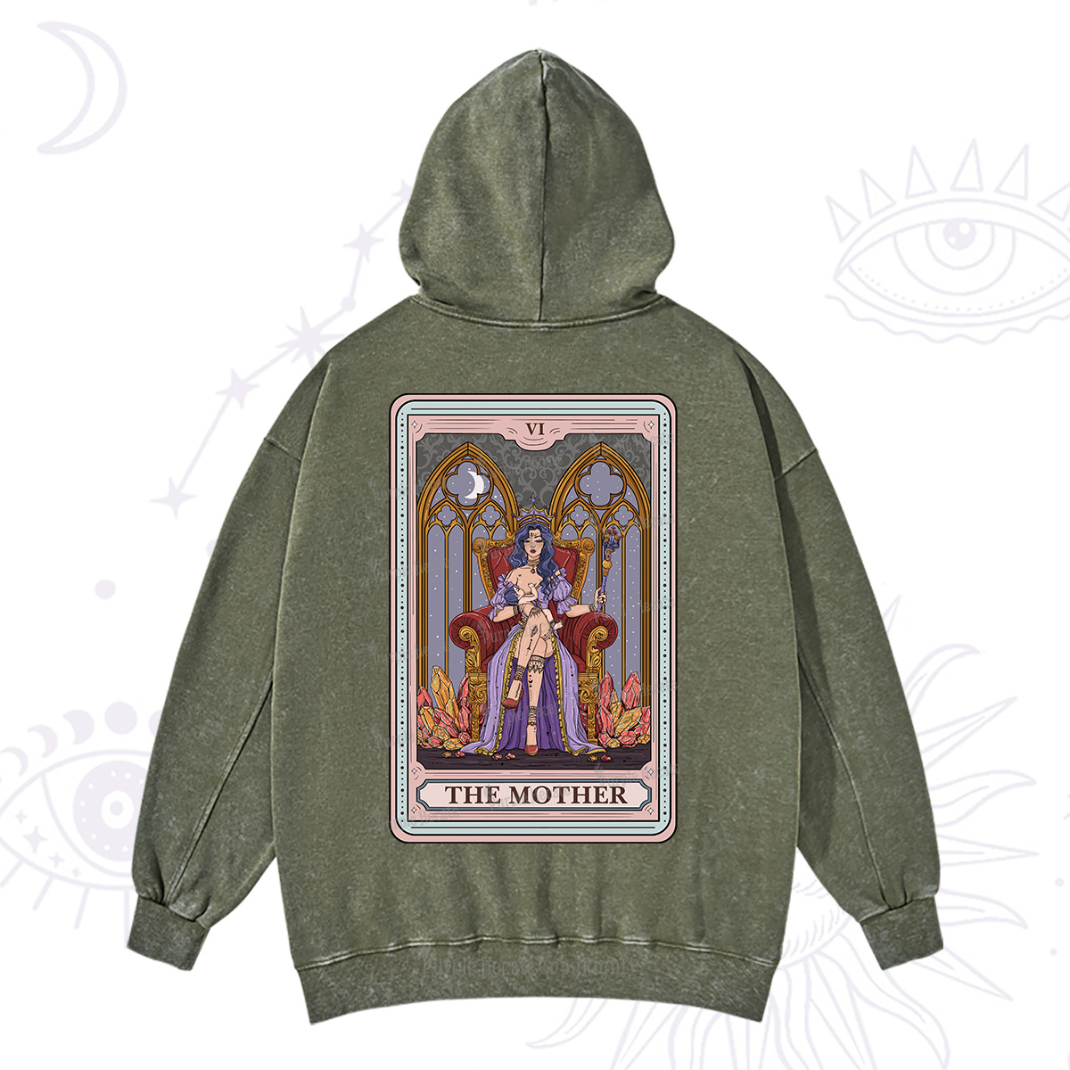 Purplehecate The Mother Tarot Card Washed Hoodie