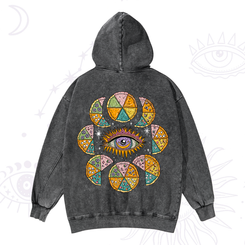 Purplehecate Moon Phase Pizza Washed Hoodie
