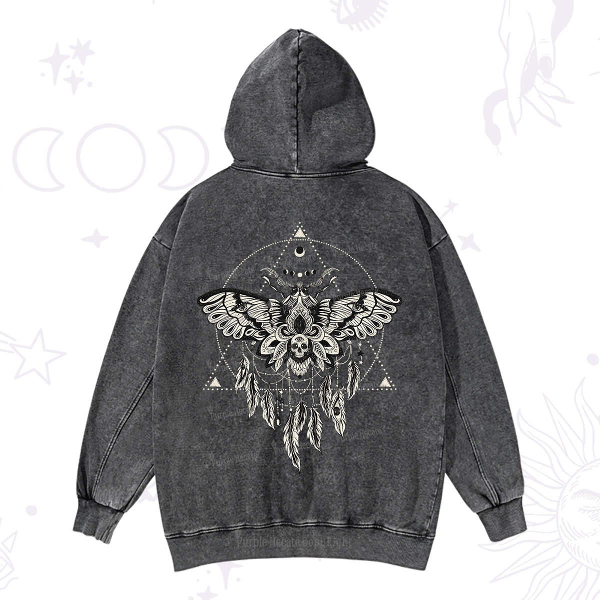 Purplehecate Mystical Luna Moth Washed Hoodie