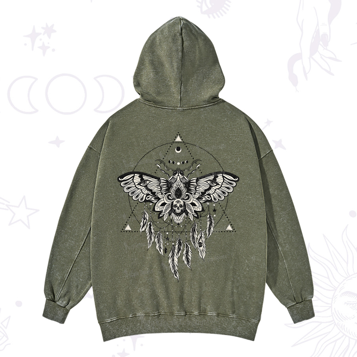 Purplehecate Mystical Luna Moth Washed Hoodie