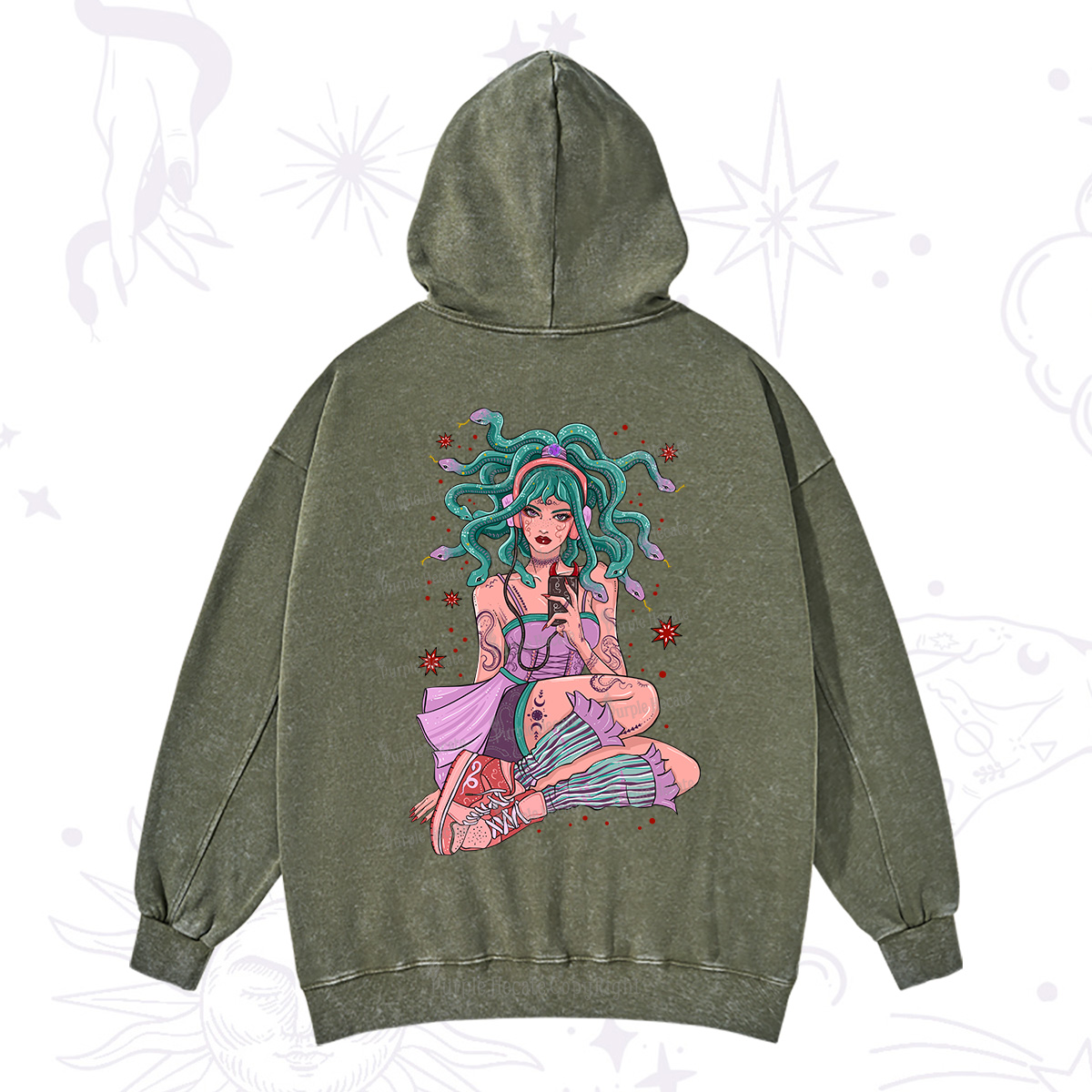 Purplehecate Gorgon Medusa Washed Hoodie