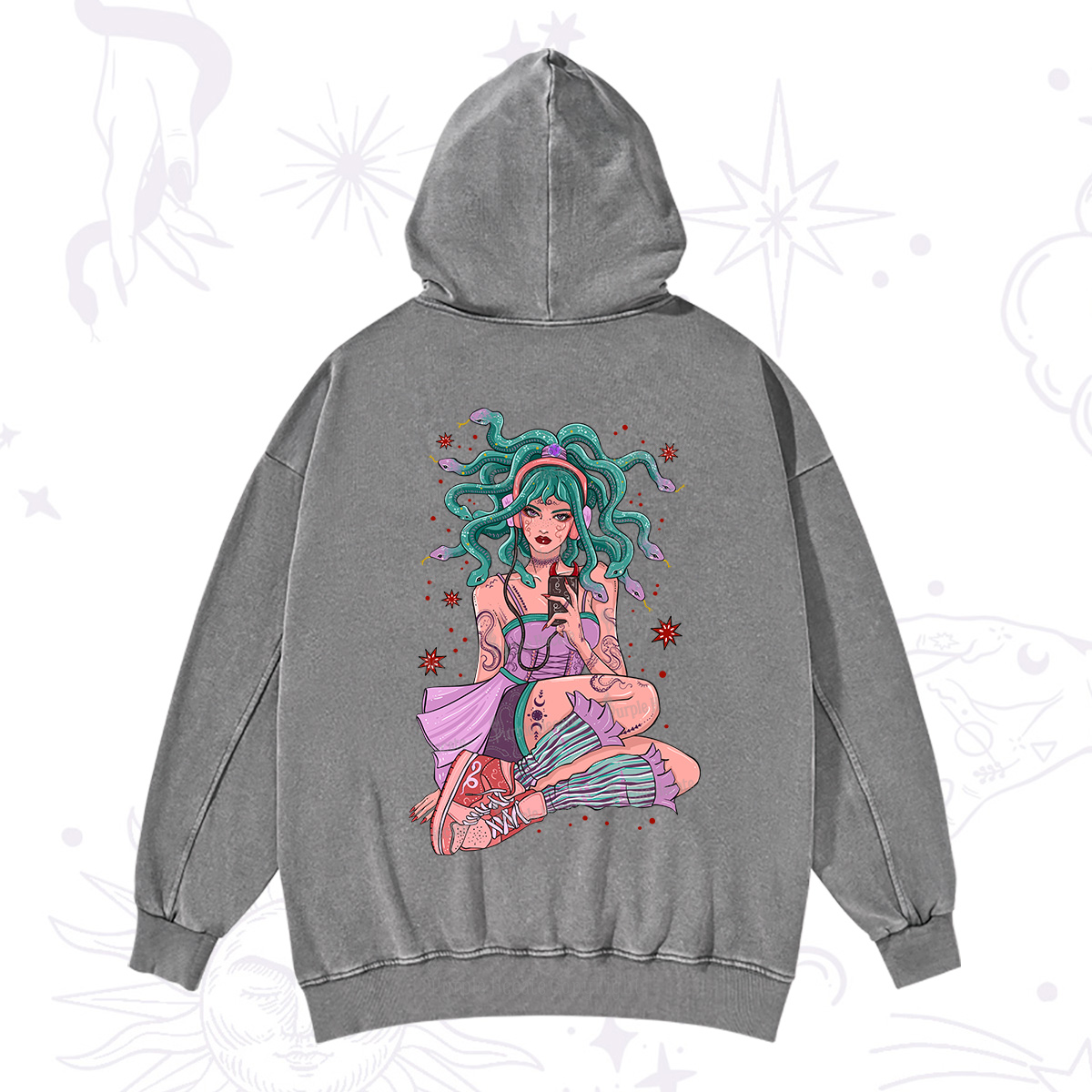 Purplehecate Gorgon Medusa Washed Hoodie