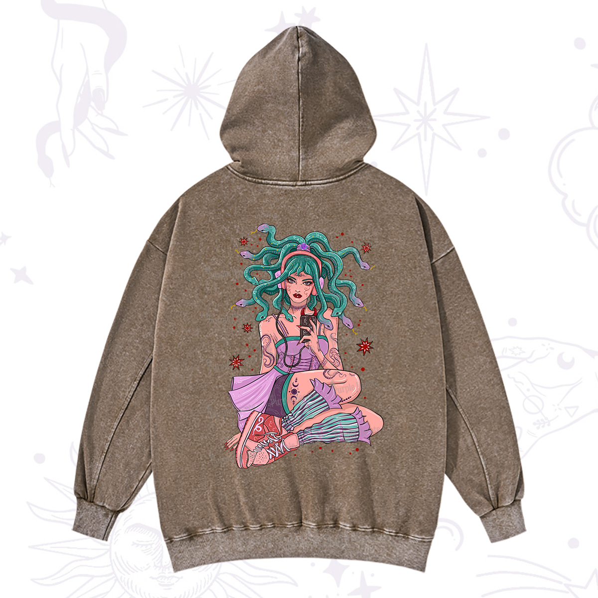 Purplehecate Gorgon Medusa Washed Hoodie