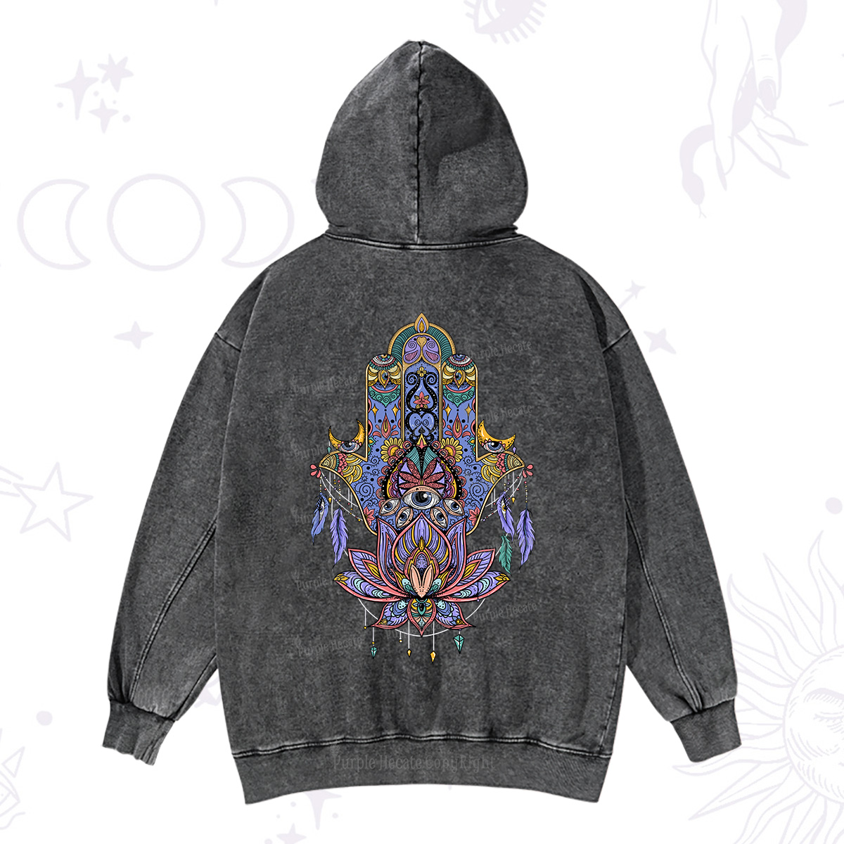 Purplehecate Hamsa Evil Eye Washed Hoodie
