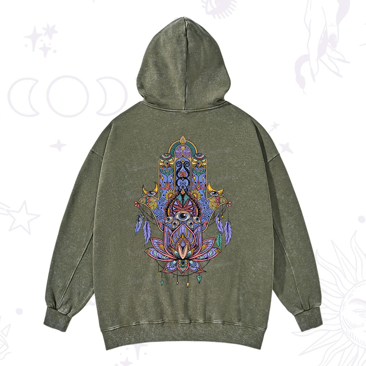 Purplehecate Hamsa Evil Eye Washed Hoodie