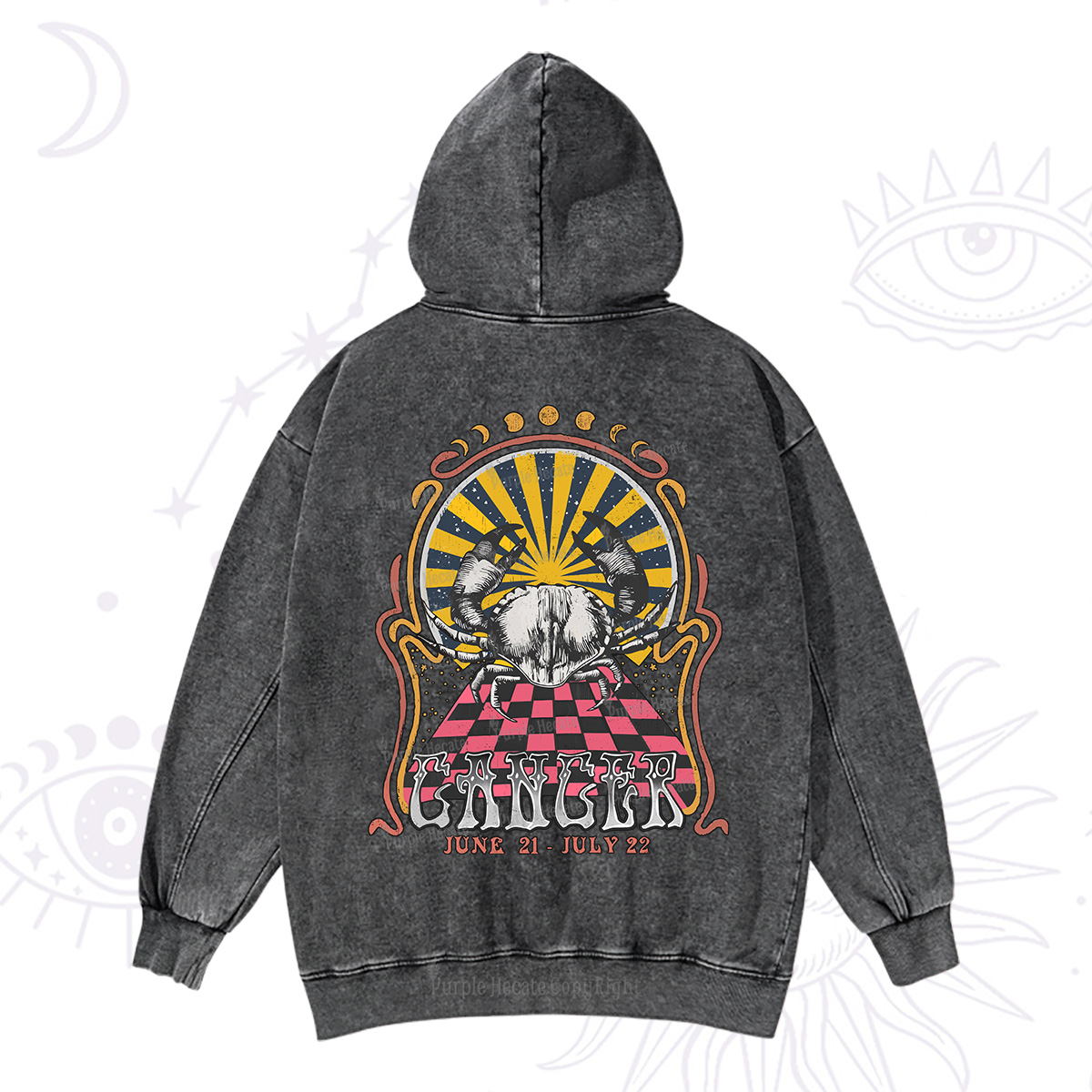 Purplehecate Cancer Crew Zodiac Washed Hoodie