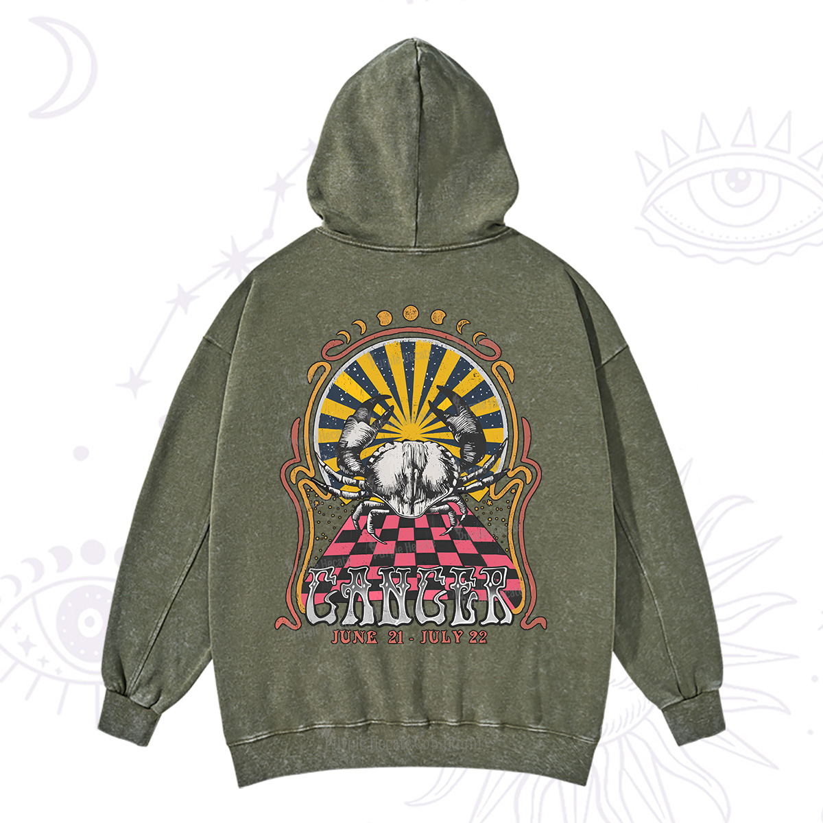 Purplehecate Cancer Crew Zodiac Washed Hoodie