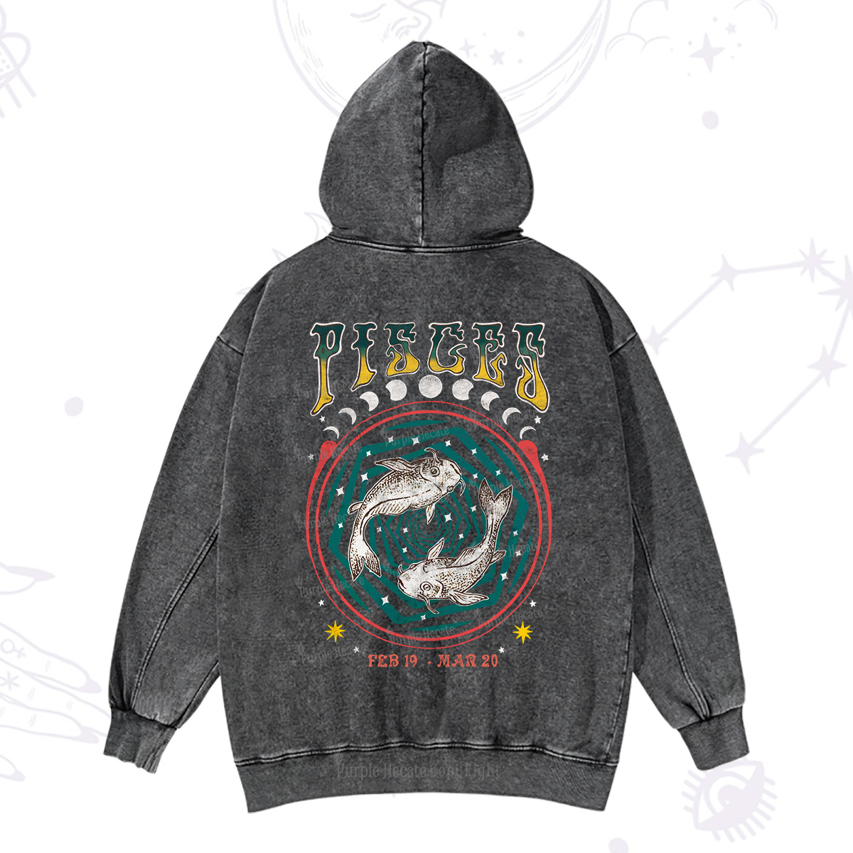 Purplehecate Pisces Crew Zodiac Washed Hoodie
