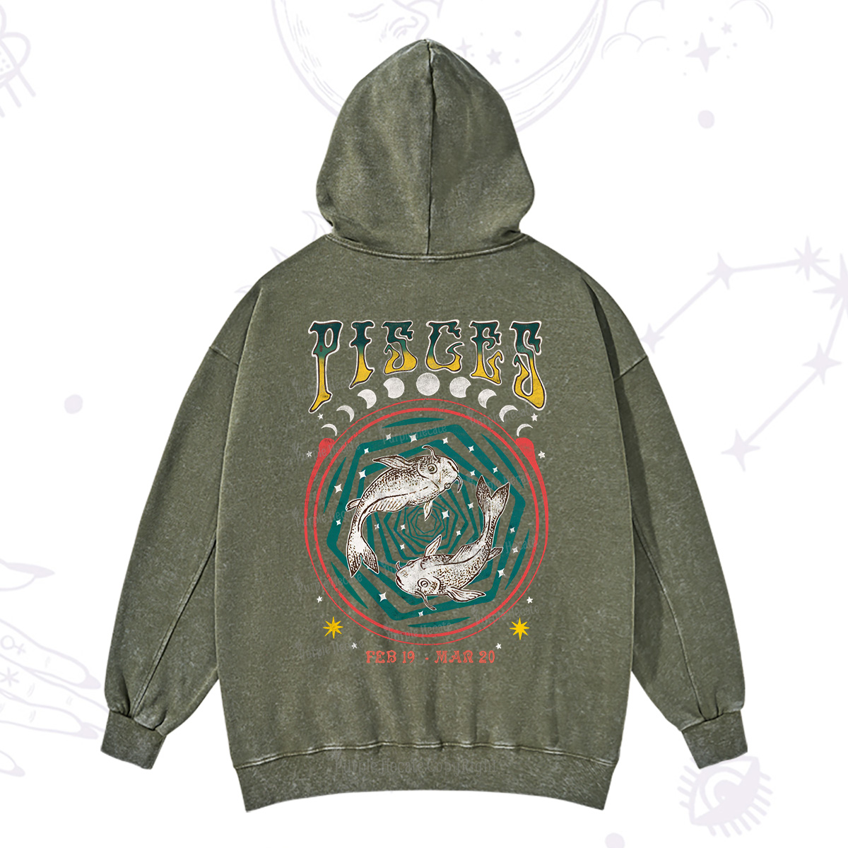 Purplehecate Pisces Crew Zodiac Washed Hoodie