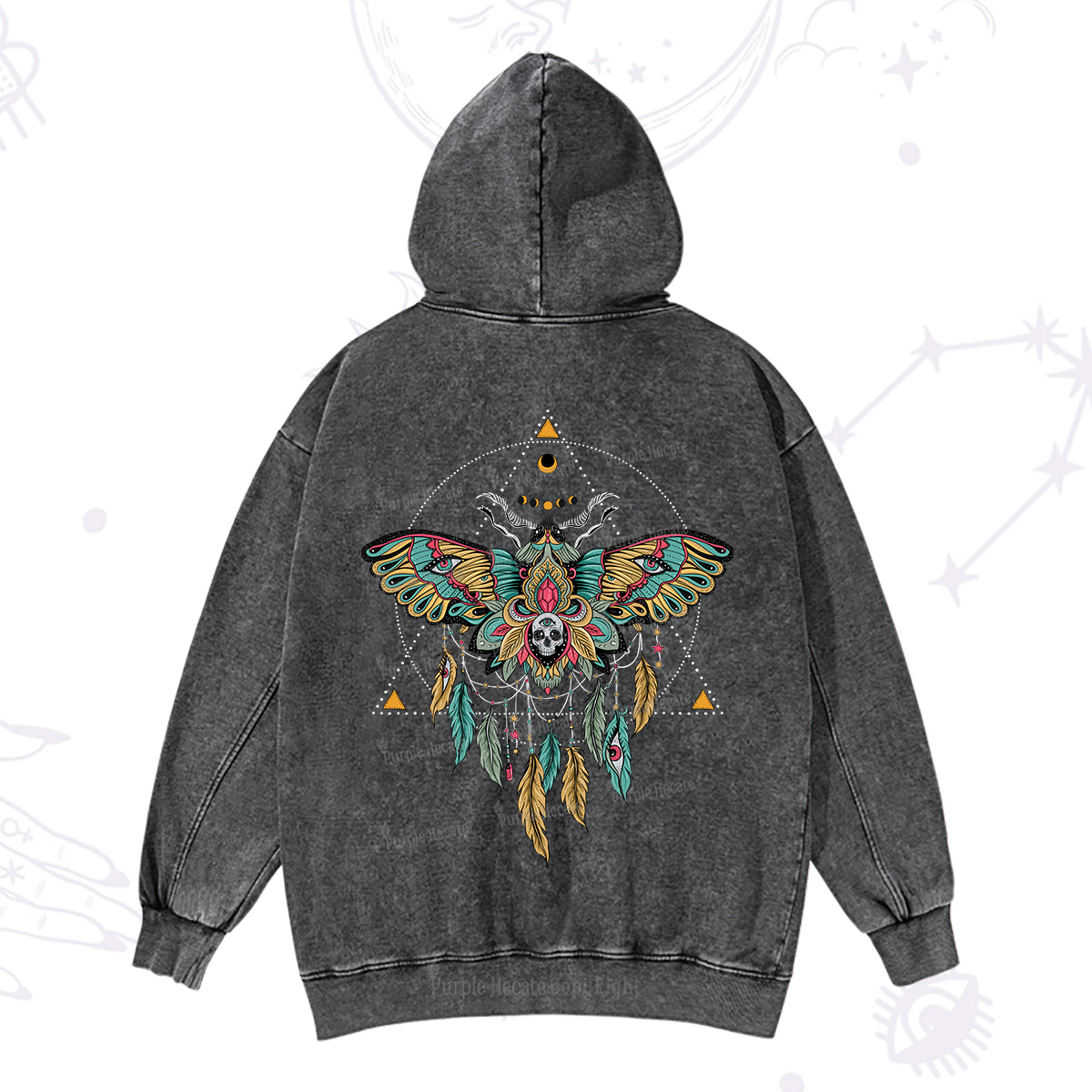 Purplehecate Dreamcatcher Moth Wings Washed Hoodie