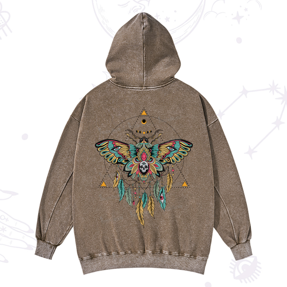 Purplehecate Dreamcatcher Moth Wings Washed Hoodie