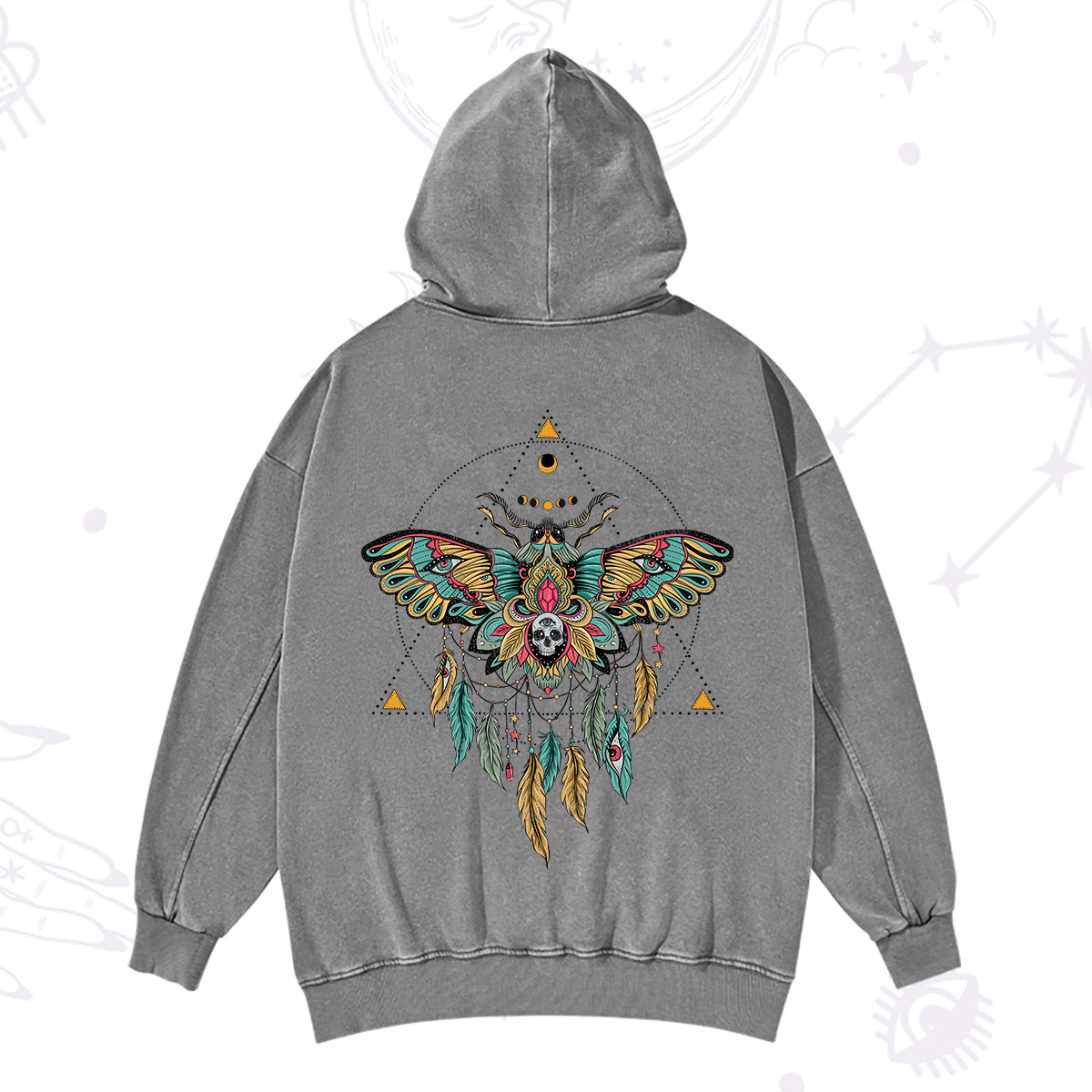 Purplehecate Dreamcatcher Moth Wings Washed Hoodie