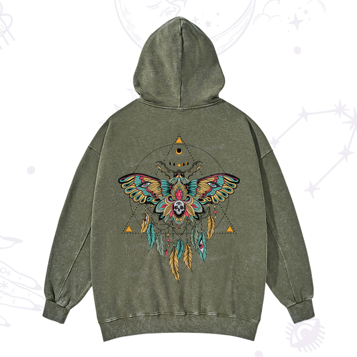 Purplehecate Dreamcatcher Moth Wings Washed Hoodie