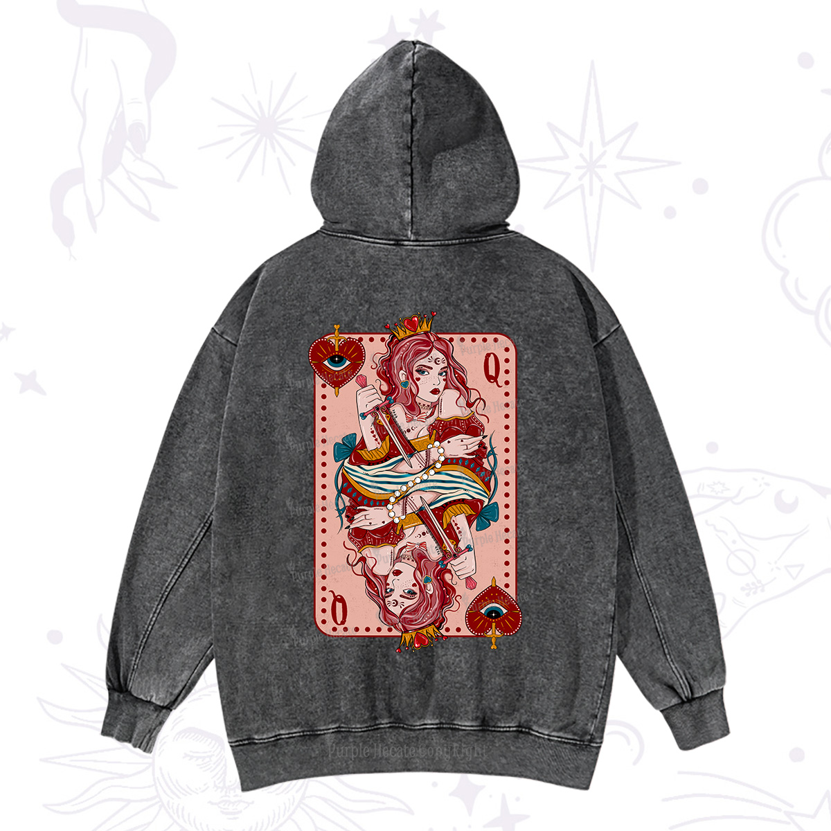 Purplehecate Queen of Hearts Washed Hoodie