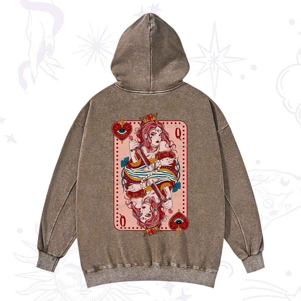 Purplehecate Queen of Hearts Washed Hoodie